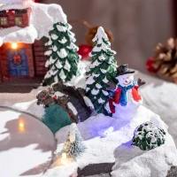 HOMCOM Christmas Village, Santa and Deer Skating Pond Animated Winter Wonderland Set with Multicolored LED Light, Plug-In Christmas Decoration(m-10)