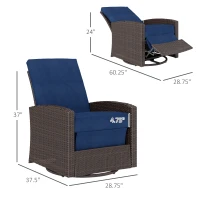 Outsunny Outdoor Wicker Swivel Recliner Chair, Reclining Backrest, Lifting Footrest, 360° Rotating Basic, Water Resistant Cushions for Patio, Dark Blue(m-3)