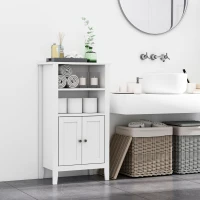 kleankin Bathroom Floor Cabinet, Wooden Bathroom Cabinet with 2 Open Shelves, Double Doors and Adjustable Shelves, Freestanding Storage Cabinet for Bathroom, White(m-10)