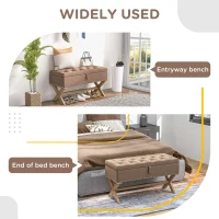 HOMCOM Upholstered Bedroom Bench, End of Bed Bench, Ottoman with Wood Legs, 35.75"W x 16.25"D x 19.75"H, Brown(m-4)