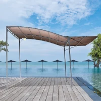 Outsunny 10x8ft Patio Metal Gazebo with Extendable Side Awning Outdoor Shelter Garden Sun Shade Canopy Deck Door Window Awning Brown(m-8)