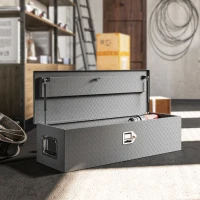 HOMCOM 39" x 13" x 10" Truck Tool Box Heavy Duty Aluminum Trailer Tongue Box with Lock and Keys for Pick Up Truck RV Trailer(m-8)