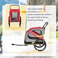 Aosom 2-in-1 Pet Bike Trailer for Small Dogs, Road-Visibility Dog Stroller Bicycle Carrier, Weather-Strong Bike Wagon Trailer Sidecar Attachment, Red(m-3)