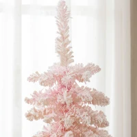 HOMCOM 6ft Snow-Flocked Artificial Christmas Tree, Slim Pencil Xmas Tree with 395 Realistic Branches, Metal Base, Pink(m-10)