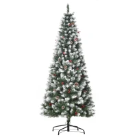HOMCOM 6ft Decorated Christmas Tree with Red Berries and Pine Cones, Flocked Christmas Tree with Pencil Shape, Green(m-11)