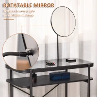 HOMCOM Modern Glasstop Vanity Table with Mirror,  Makeup Dressing Table with Rotating Round Mirror, Shelves for Perfumes, Cosmetics, Lotions, Black(m-4)