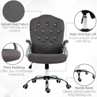Vinsetto Office Chair, Velvet Computer Chair, Button Tufted Desk Chair with Swivel Wheels, Adjustable Height, Tilt Function, Dark Grey(m-7)