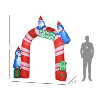 Outsunny 8ft Christmas Inflatables Outdoor Decorations Candy Cane Archway with Three Penguins and Gift Boxes, Blow-Up LED Yard Christmas Decor for Lawn Garden(m-3)