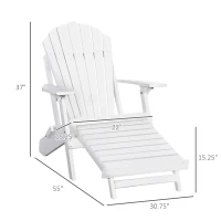 Outsunny Folding Adirondack Chair, Muskoka Chair with Pull-out Footrest, Outdoor Wooden Fire Pit Lounger for Patio, Porch, Poolside, Garden, White(m-3)