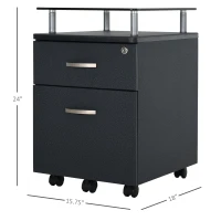 HOMCOM 2 Drawer Filing Cabinet with Lock, Vertical File Cabinet with Wheels, Mobile Office Cabinet for Letter, A4 Size Files, Black(m-3)