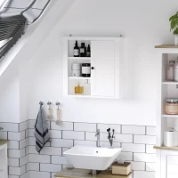 HOMCOM Bathroom Wall Cabinet, Wall Mounted Medicine Cabinet with 3 Open Shelves and Storage Cupboard for Laundry Room, White(m-8)