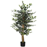 HOMCOM 4.3FT Artificial Ficus Tree, Fake Tree with Leaves, Faux Plant in Nursery Pot for Indoor Decoration(m-11)