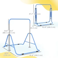 Qaba Foldable Gymnastics Bar for Kids, Expandable Gymnastics Equipment with Adjustable Height for Boys Girls, Blue(m-3)