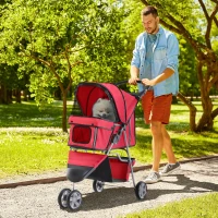 PawHut 3 Wheels Foldable Dog Stroller with Storage Basket, Adjustable Canopy, Cupholder for Miniature and Small Dogs, Red(m-1)