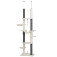 PawHut 89"- 100" Floor to Ceiling Cat Tree with Scratching Posts, Hammock, Perches & Toy Balls, White
