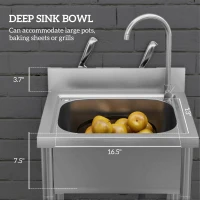 HOMCOM Stainless Steel Outdoor Utility Sink with Cold and Hot Water Pipe and Storage Shelf for Laundry Garage, 22"(m-4)