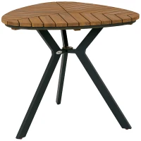 Outsunny 35.4" Outdoor Dining Table with Slatted Acacia Wood Leaf Tabletop, Patio Table with Steel Legs for Garden, Yard, Teak(m-2)