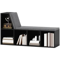 HOMCOM Multi-Purpose Bookshelf with 5 Cubes, 5-Cubby Bookcase with Cushioned Reading Nook and Storage Shelves, Distressed Black(m-11)