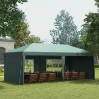 Outsunny 10' x 20' Pop Up Canopy Tent with 4 Sidewalls, Instant Gazebo with Carry Bag for Garden, Patio, Green(m-2)