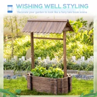 Outsunny Wooden Wishing Well Garden Bed, Rustic Outdoor Flower Planter Patio Ornamental for Plants, Herb, Vegetables, Rustic Brown(m-4)