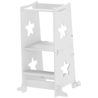 Qaba 2 in 1 Toddler Tower with Safety Rail for Bathroom, Sink, Kitchen or Counter, White