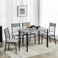 HOMCOM 5 Pieces Diner Tables Dining Room Sets for 4 People with Marble Effect Tabletop Padded Chairs and Metal Frame Grey(m-8)