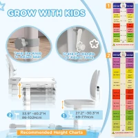 Qaba Height Adjustable Kids Desk and Chair Set with Tilt Desktop, Large Writing Board, Storage Drawer, Book Stand, Grey(m-5)