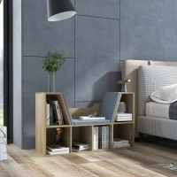 HOMCOM 6-Cubby Bookcase with Seat Cushion, Cube Storage Shelf with Reading Nook for Home Office, Study, Oak(m-1)