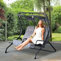 Outsunny Patio Swing Chair with 2 Separate Seats, Outdoor Swing Glider with Removable Canopy and Cup Holders, for Porch, Garden, Poolside, Backyard, Gray(m-10)