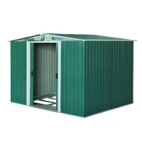 Outsunny 8.5' x 6.8' x 5.8' Practical Backyard Garden Storage Tool Shed Double Sliding Door 4 Ventilation Slots, Green(m-13)