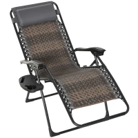 Outsunny Wicker Folding Lounge Chair with Adjustable Backrest, Rattan Recliner Chair with Headrest & Side Table Tray, Grey(m-11)