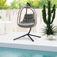Outsunny Outdoor Swing Cushion, Tufted Patio Cushion Replacement for Garden Chair Egg Chair,  Indoor Outdoor Seat Cushion, Grey(m-9)