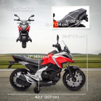 Qaba Honda Licensed 12V Ride on Motorbike for Kids with Headlights Music Training Wheels, for 3-6 Years, Red(m-3)