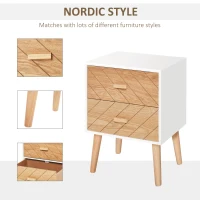HOMCOM Nordic Bedside Table, Side End Table with 2 Drawers for Bedroom, 15.7"W x 11.8"D x 21.9"H, White(m-4)
