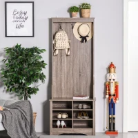 HOMCOM Hall Tree, Rustic Entryway Bench with Coat Rack, Mudroom Bench with Storage and Hooks for Hallway or Living Room, Brown(m-10)