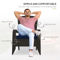 Outsunny Patio Wicker Adirondack Chair, Outdoor Rattan Muskoka Chair with Cushions for Patio, Garden, Backyard Dark Blue(m-4)