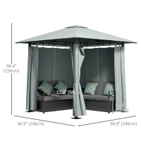 Outsunny Patio Furniture Set with Gazebo, Outdoor PE Rattan Wicker Conversation Sofa with Storage Corner Table, Cushion, for Backyard, Porch, Poolside, Balcony, Grey(m-3)