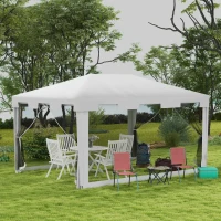 Outsunny 10x13ft Gazebo Party Tent Outdoor Canopy Garden Sun Shade w/Mesh Sidewalls, White(m-8)