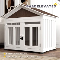 PawHut 40"L Wooden Dog House Outdoor Indoor for Small, Medium, Large Dogs, with Air Vents & Elevated Removable Floor(m-7)