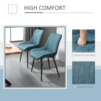 HOMCOM Dining Chairs Set of 2, PU Upholstered Accent Chairs with Metal Legs for Kitchen, Blue(m-5)