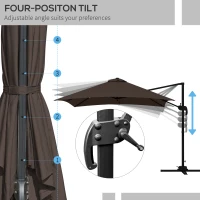 Outsunny 10x10ft Cantilever Umbrella Rotatable Square Market Parasol, 4 Adjustable Angle for Outdoor Backyard Patio Coffee(m-4)
