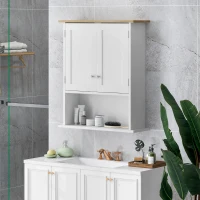 HOMCOM Wall Mounted Bathroom Cabinet, Modern Bathroom Wall Cabinet with 2 Doors and Adjustable Shelf, White(m-11)