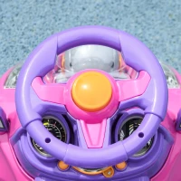 Qaba 3 in 1 Push Car Sliding Car with Removable Handle, Music, Horn, Canopy, Safety Guardrail, Pink(m-9)