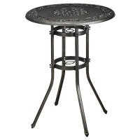 Outsunny Ф31.5" Round Garden Bar Table, Cast Aluminum Frame Patio Bar Height Desk w/ Umbrella Hole for Patio, Garden, Balcony, Bronze(m-11)