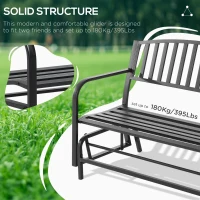 Outsunny Outdoor Glider Bench, Glider Bench for Outside Patio with Armrests, Slatted Seat & Backrest, Loveseat with Power Coated Steel Frame, Black(m-6)