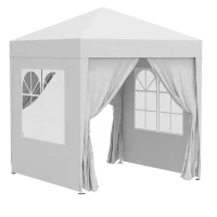 Outsunny 6.6'x6.6' Pop Up Canopy Tent with Sidewalls, Instant Sun Shelter Camping Gazebo with Carry Bag, White(m-11)