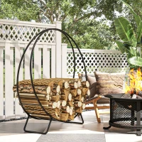 Outsunny 48" Firewood Rack with Waterproof Cover, Heavy Duty Wood Storage Holder Log Rack for Indoor Outdoor, Black(m-7)