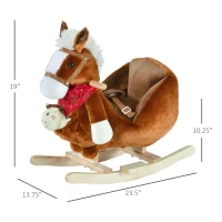 Qaba Kids Ride-On Rocking Horse Toy, Rocker with Lullaby Song, Hand Puppets & Soft Plush Fabric for Children 18-36 Months, Brown(m-3)