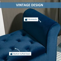 HOMCOM Button-Tufted Storage Ottoman Bench, Upholstered Bench with Rolled Armrests for Living Room or Hallway, Blue(m-6)