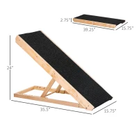 PawHut Elevated Dog Ramp for Bed, Foldable and Height Adjustable Pet Ramp for Cats with Non-Slip Finish, Pine 35.5" L x 16" W x 24" H, Black(m-3)